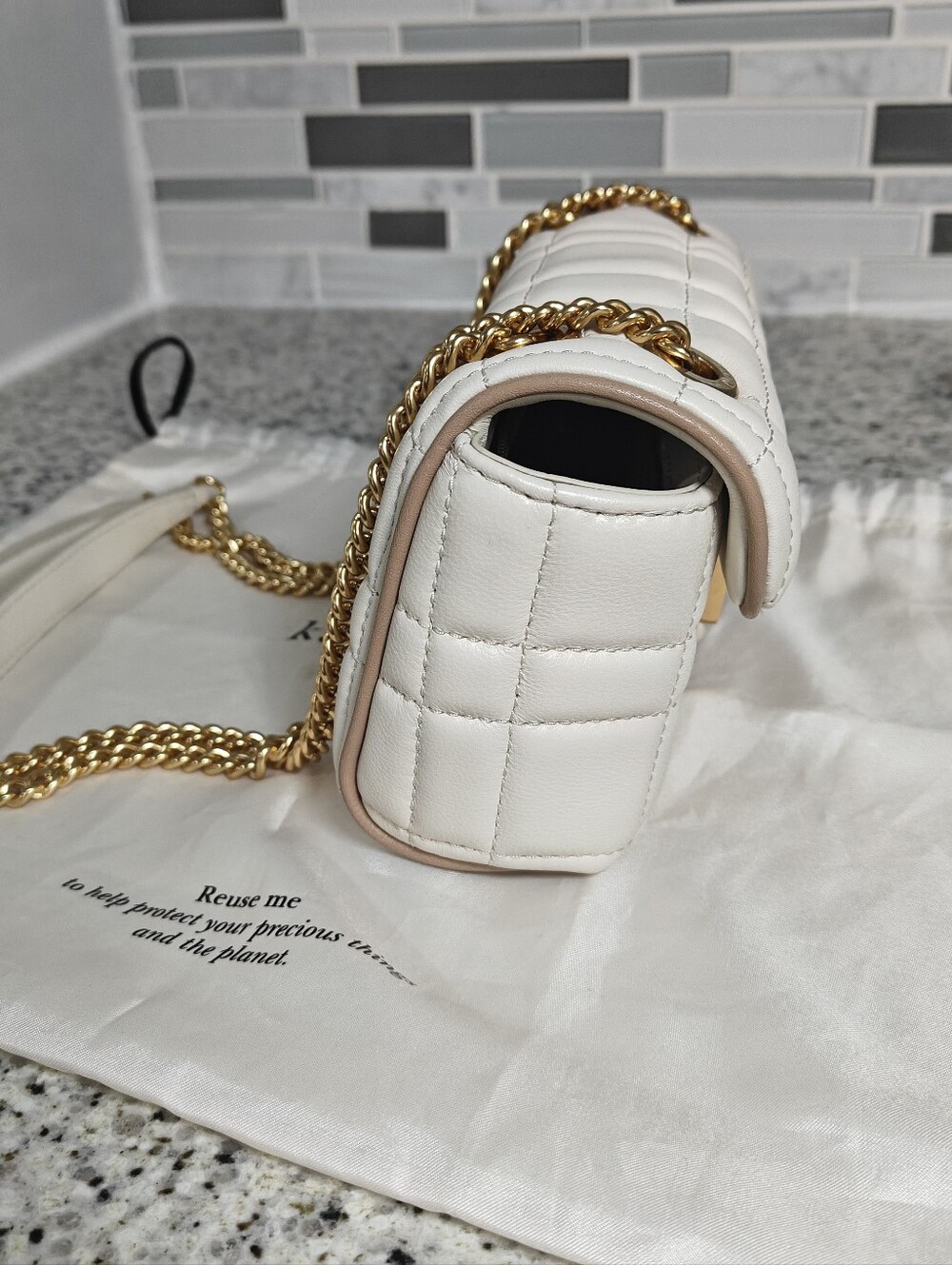 Kate spade evelyn quilted bag small shoulder crossbody (ivory white, gold) - Picture 7 of 12